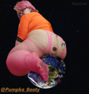 giantess collage earth giga space butt destruction glasses moon pink_hair sitting fishnets earrings sitting_on_planet starshot pumpka_booty