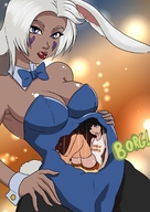 drawing white_hair vore long_hair bunny_ears dark_skin inside_stomach licking_lips no_background freimgul