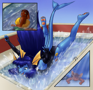 drawing giantess crush pokemon furry tail anthro color large_breasts long_hair butt swimsuit blue_eyes barefoot water wet blue_hair blue_skin pool swimming thighs outdoors vaporeon misao bou leotard paw_pads meister_li belly_crush bare_legs gift_art fins ramsusxiii belly_flop alloyrabbit