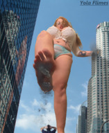 giantess crush collage large_breasts long_hair destruction toes barefoot soles glasses red_hair bbw looking_down vehicles raised_foot starshot yola_flimes