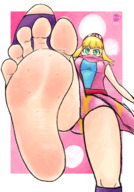 drawing feet upskirt blonde color clothed toes barefoot soles green_eyes low_angle foot_crush shrunken_people looking_down under_foot looking_at_viewer raised_foot stuck_to_foot imminent_crush no_background bare_legs maskedcocoa puyo_puyo_tetris amitie