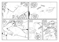 drawing nude comic monochrome long_hair glasses sweat anal_insertion shrunken_man looking_down dialogue panels smushedboy