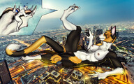 drawing giantess nude furry wolf cat anthro claws smiling paws fangs mini_giant intercity redelder calico demonlord261 on_paw