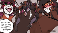 drawing feet small_man furry blushing anthro color giant male text bat toes barefoot glasses brunette smiling embarrassed paws foot_play between_toes between_feet giants dialogue footjob no_background looking_at_tiny femboy biting_lip red_panda one_eye_closed smug cutaway toejob angelickiddy threes