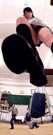panties small_man upskirt black_hair long_hair clothed small_men glasses low_angle asian foot_crush uniform looking_down shoe_crush classroom raised_foot running_away bangs imminent_crush looking_at_tiny digital_render bare_legs nastuse