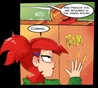 hair_pin drawing color clothed story red_hair ponytail piercings unaware frankie_foster shrunken_man falling indoors choker earrings dialogue hood sound_effects anon fosters_home_for_imaginary_friends shaking slugmanoctavio3 wardrobe cartoon_network