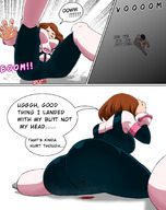 giantess butt_crush blood sitting unaware shrunken_man my_hero_academia ochako_uraraka gtstamago