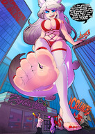 bikini drawing giantess crush city color destruction blue_eyes barefoot tiny low_angle foot_crush teasing wolfgirl wolf_girl imminent_crush mspaintgts stirrups silvervale okamivale