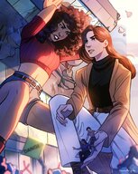 drawing color giantesses dark_skin curly_hair rescue superheroes straight_hair chamomillegtea
