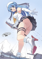 drawing giantess upskirt color long_hair butt seo_tatsuya blue_hair low_angle embarrassed looking_down battleship kantai_collection admiral shipgirl