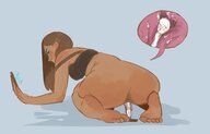 drawing insertion long_hair brunette bottomless shrunken_man dark_skin no_background cutaway crouch tinyramens