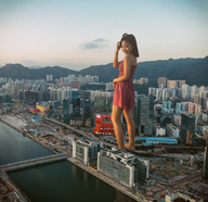 giantess collage city black_hair long_hair clothed outdoors kyoujingirls