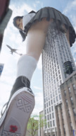 giantess panties mega upskirt destruction skirt blood low_angle uniform sneakers looking_back sitting_on_building digital_render thomas-crumb