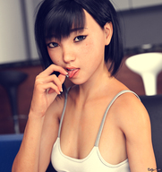 vore blonde black_hair tongue short_hair imminent_vore digital_render innocent-owl lilysugarfrost