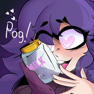 drawing pokemon blushing color long_hair clothed anime purple_hair smiling glass heart trapped shrunken_person jar in_jar bangs pokemon_trainer breath meme steam no_background looking_at_tiny hex_maniac unusual_eyes slugmanoctavio3