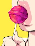 drawing nipples insertion nude vore color licking anime topless scared open_mouth food sucking trapped inside_mouth lollipop in_food impaled imminent_vore no_background stomach_bulge kiyoshi2431