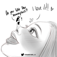 drawing gentle blushing monochrome embarrassed sitting shrunken_woman looking_down bunny_suit dialogue on_nose monologue cinnamondu_st nikkiscutefeet blushed