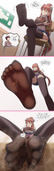 drawing panties feet upskirt color clothed skirt playful soles green_eyes brunette smiling socks foot_crush school shrunken_man teasing point_of_view thigh_highs classroom raised_foot between_soles black_socks looking_at_tiny thedaibijin foot_sandwich smirking doki_doki_literature_club monika