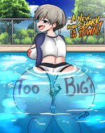 drawing giantess butt smiling outdoors looking_back dialogue hands_on_hips svenyatta
