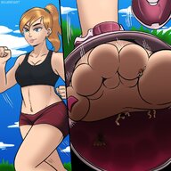 drawing crush blonde color exercise sweat in_shoe ponytail shrunken_men shorts shrunken_woman between_toes x-ray sports_bra guireyart10 nikkiscutefeet jog