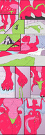 breasts drawing nude panties furry dragoness horns tail wings anthro comic color large_breasts butt barefoot bath water wet green_eyes fox camel_toe heart looming walking shrunken_man standing tub thighs indoors panels panty_entrapment scalie pulling_down_panties bare_legs bare_midriff mtfoxx orpbus