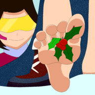 drawing feet color clothed toes barefoot soles brunette christmas short_hair mistletoe shrunken_people snow outdoors toe_ring bare_legs djimmigreat amelie_bintray