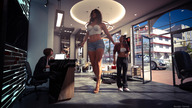 giantess mini_giantess sitting walking looking_up indoors digital_render render-farmer