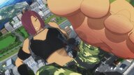 giantess feet city clothed toes barefoot cleavage playful buildings helicopter soles anime military high_angle smiling red_hair lying_down short_hair sitting vehicles outdoors raised_foot 5nbe digital_render one_eye_covered bare_midriff