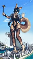 drawing giantess feet furry anthro city dog black_hair color destruction clothed beach toes barefoot cleavage ocean buildings glasses smiling submarine short_hair foot_crush phone explosion walking fighting looking_down mountains vehicles straps missiles ankle_bracelet waving ships selfie bare_legs crumbling clothing_entrapment between_breasts selfie_stick hesitate_(artist)