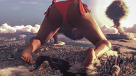 giantess giga city destruction clothed toes barefoot soles kneeling bending_over outdoors digital_render render-farmer