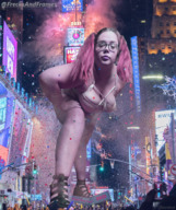 giantess crush collage city long_hair glasses bbw twintails looking_down outdoors new_york_city times_square new_years_eve starshot frecksandframes