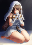 drawing color long_hair brunette crying dress sitting worship closed_eyes sunlight veil no_background in_lap on_thighs kkasi00 pray