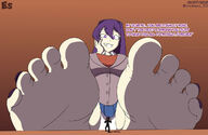 breasts drawing panties feet upskirt color long_hair clothed toes barefoot soles purple_hair purple_eyes domination smiling shrunken_man looking_down nail_polish point_of_view no_background looking_at_tiny bare_legs smirking doki_doki_literature_club ericksens yuri_(ddlc) hand_on_face