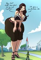 drawing giantess long_hair huge_breasts brunette smiling looking_down outdoors thick_thighs caiman2