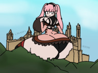 drawing long_hair butt_crush huge_breasts castle smiling pink_hair sitting twintails looking_back big_butt fire_emblem hilda_(fire_emblem) lolsk
