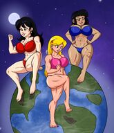 bikini breasts drawing giantess earth giga blonde black_hair color large_breasts long_hair planet moon asian short_hair muscles abs foot_print giantesses thighs earrings hands_on_hips sabrina veronica cosmic_giantess archie hair_pin ameliaafterdark sabrina_the_teenage_witch gem_stone
