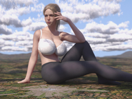 giantess landscape giga city mega long_hair bra huge_breasts ponytail sitting blonde_velvet digital_render daniel3gp