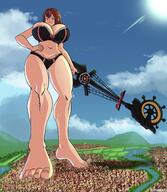 drawing giantess giga city destruction barefoot huge_breasts underwear smiling looking_down outdoors kingdom_hearts dakunart kairi_(kingdom_hearts)
