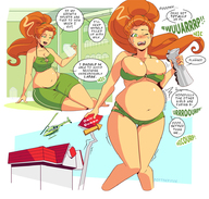 drawing growth giantess long_hair destruction huge_breasts red_hair ponytail bbw belly bare_midriff softservice