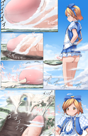drawing blushing giga city blonde comic color cum destruction giant male penis clothed ochiko_terada buildings anime sequence smiling island short_hair looming clouds outdoors crossdressing semi_nude hands_on_hips panels floating cock_crush femboy bare_legs granblue_fantasy djeeta