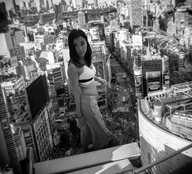giantess collage city monochrome black_hair long_hair buildings smiling walking outdoors giantesss kyoujingirls