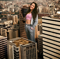giantess collage city long_hair buildings brunette smiling outdoors kyoujingirls hands_in_pockets