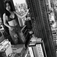 breasts giantess collage city mega monochrome black_hair long_hair buildings jeans sunglasses outdoors bikini_top kyoujingirls