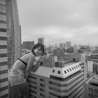 bikini giantess collage monochrome smiling outdoors peace_sign kyoujingirls