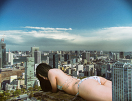 giantess collage city long_hair buildings brunette lying_down outdoors kyoujingirls