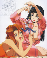 breasts black_hair brunette brush lineart hanging_on strings kawamoto_toshihiro golden_boy kanzaki_yuka katsuda_naoko ooe_kintarou small_boy