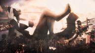 giantess white_hair panties furry macro tail anthro city color large_breasts butt destruction bra buildings helicopter butt_crush drawing_collage skunk paws lying_down thighs bare_legs one_eye_covered bare_midriff huntergiantess robyn_paperdoll