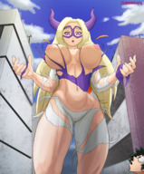 drawing giantess horns long_hair mask ripped_clothing my_hero_academia mt._lady wardrobe_malfunction superbusty