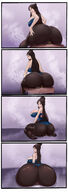 drawing blushing long_hair huge_breasts brunette smiling sitting pinned looking_back big_butt no_background viruslex