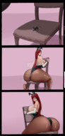 drawing bunny_ears butt_crush huge_breasts sitting nylons shrunken_woman pinned chair big_butt skimpy_clothing viruslex